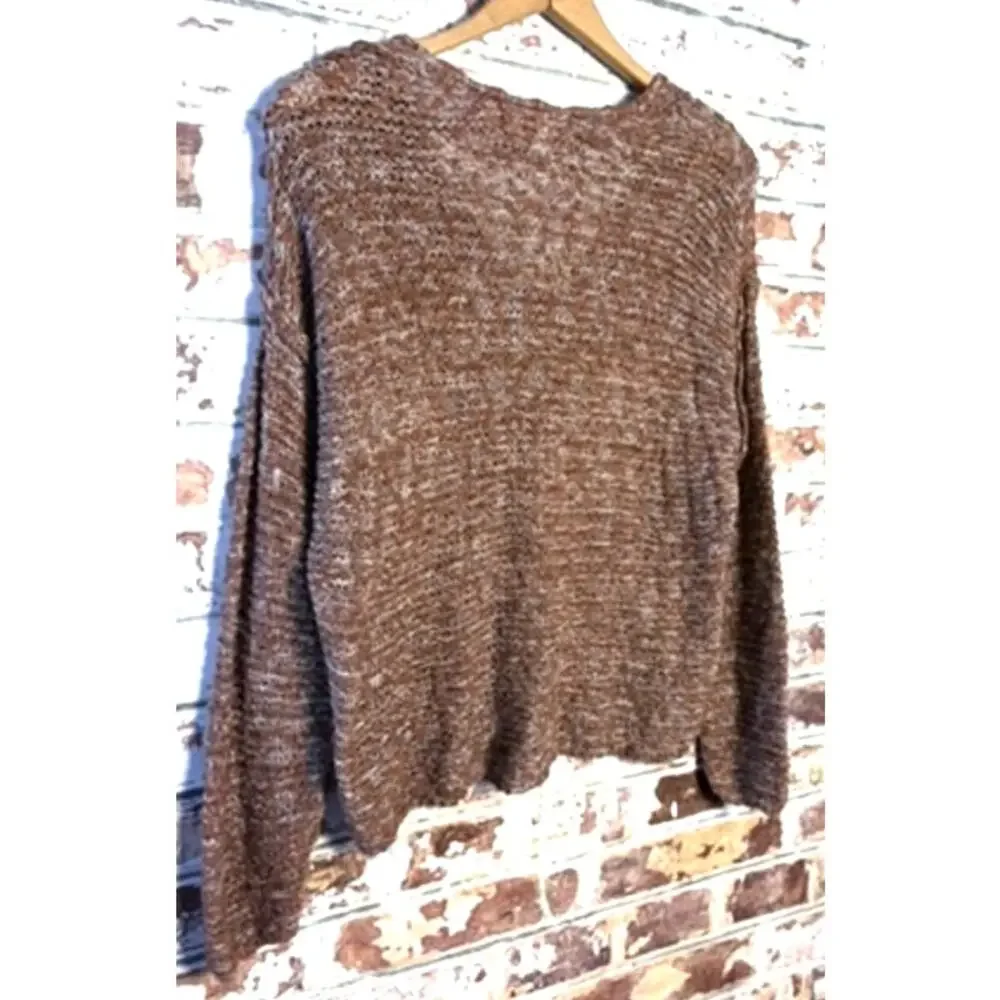 Universal Thread Oversized Pure Cotton Brown Marled Knit V-Neck Sweater
